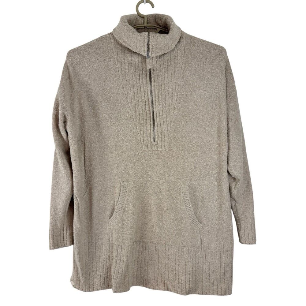 Barefoot Dreams Sweater Size 1X CozyChic Lite Half Zip Pull Over Beige Tan Tunic
